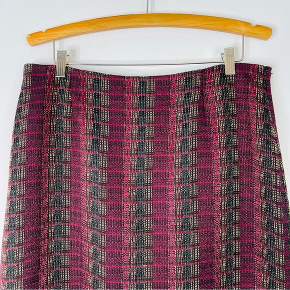 Cato red black tweed striped preppy office midi skirt 14 - Picture 2 of 7